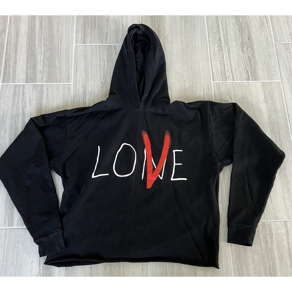 Vlone Love Hoodie Mens Large Black Sweatshirt Big Logo Streetwear Size L